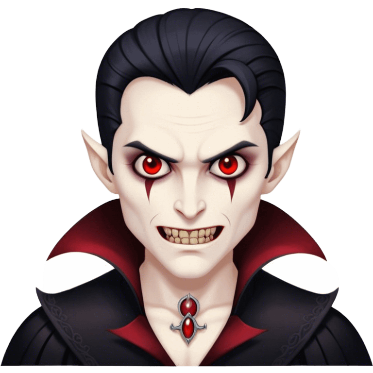 A vampire lord with hollow cheekbones, long black nails, and a cold, menacing smirk emoji