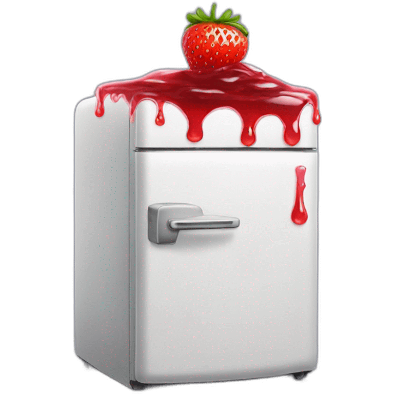 an old fashioned fridge with strawberry jam leaking out of it emoji