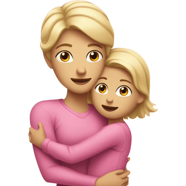 Blonde Mother wearing pink, hugging Son with dark hair  emoji