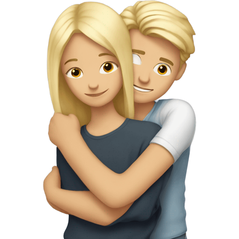 A blonde boy with a girl with blonde highlights hugging emoji