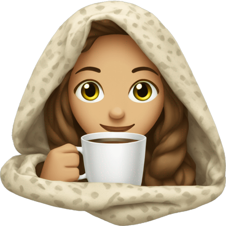 girl inside a blanket sipping coffee green eyes  emoji