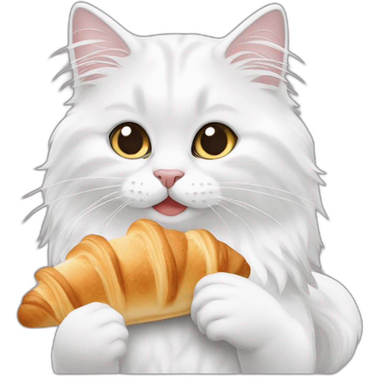 white siberian cat eating croissant emoji