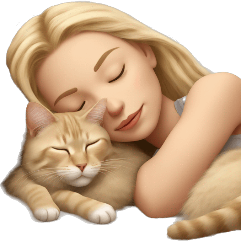 Pretty blonde girl sleeping with her beige main coon cat emoji