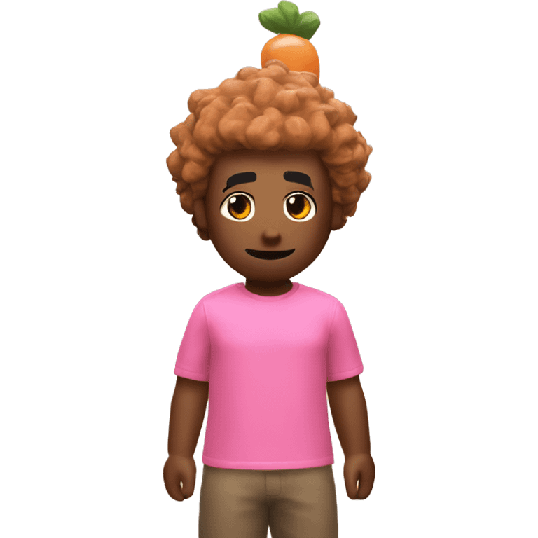 pink skin guy wth acorn hair with orange shirt with a roblox logo emoji