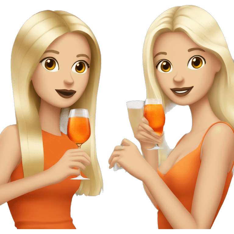 Two girls one blonde and one brown hair drinking aperol emoji