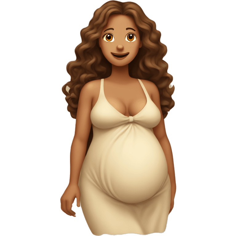 Pregnant big belly tan lady with long, brown, curly hair  emoji