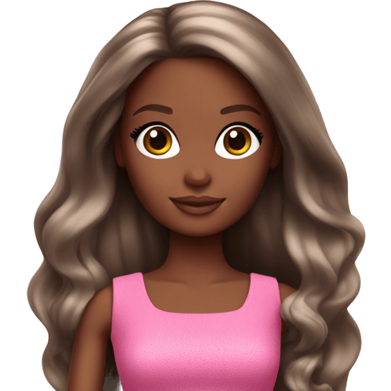 Barbie with dark skin tone and pink clothing and long hair emoji