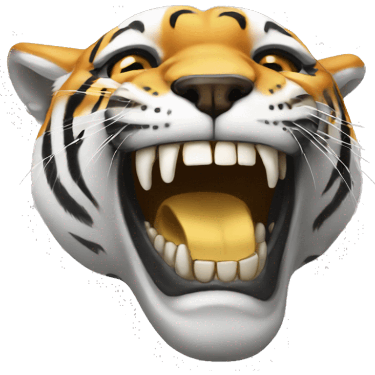 A smiley sharp teethed Skull with tigers emoji