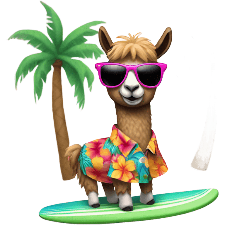 surfing llama wearing hawaiian shirt and sunglasses emoji