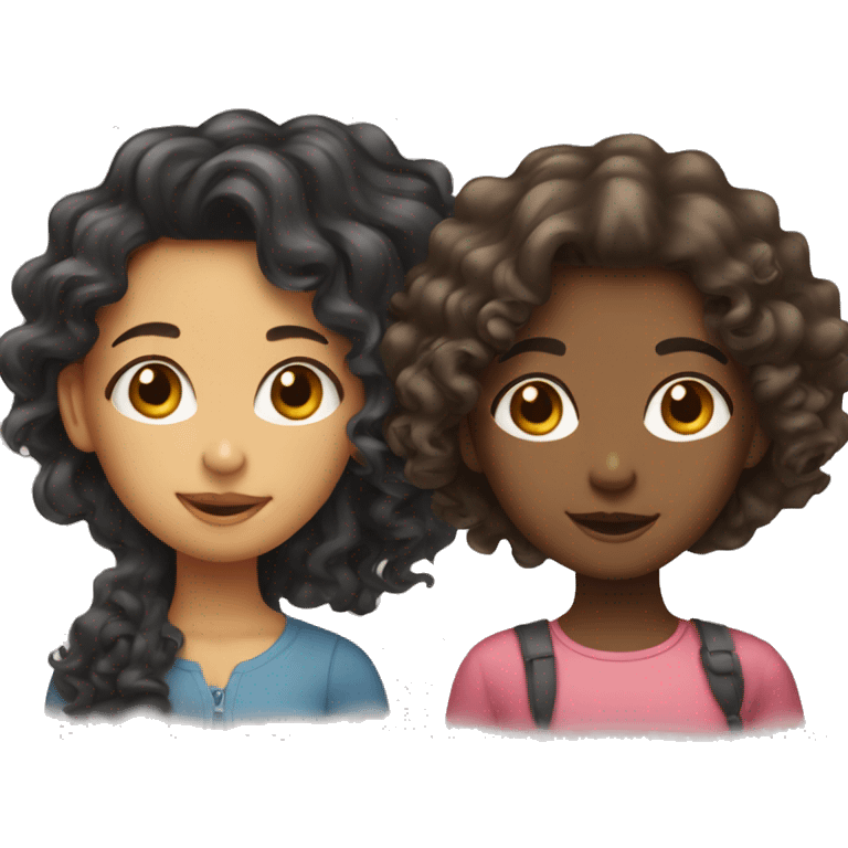 One girl with wavy hair mixed and another girl with curly hair mixed emoji