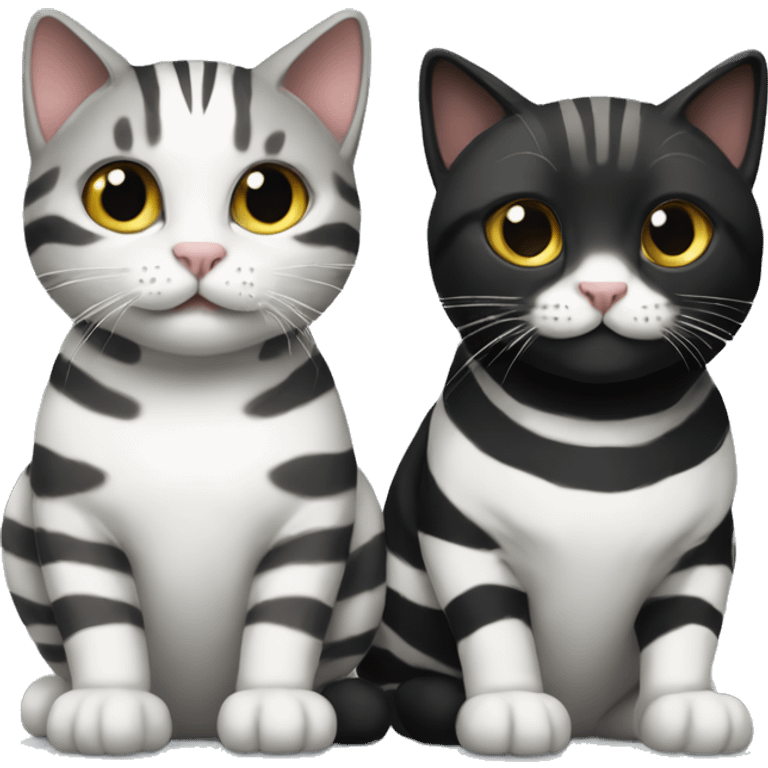 Two cats, one striped, the other black and white emoji