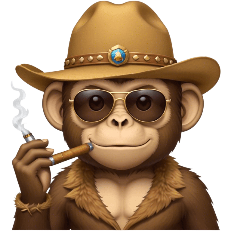 Monkey Wearing a cowboy hat, smoking a cigar, sunglasses emoji