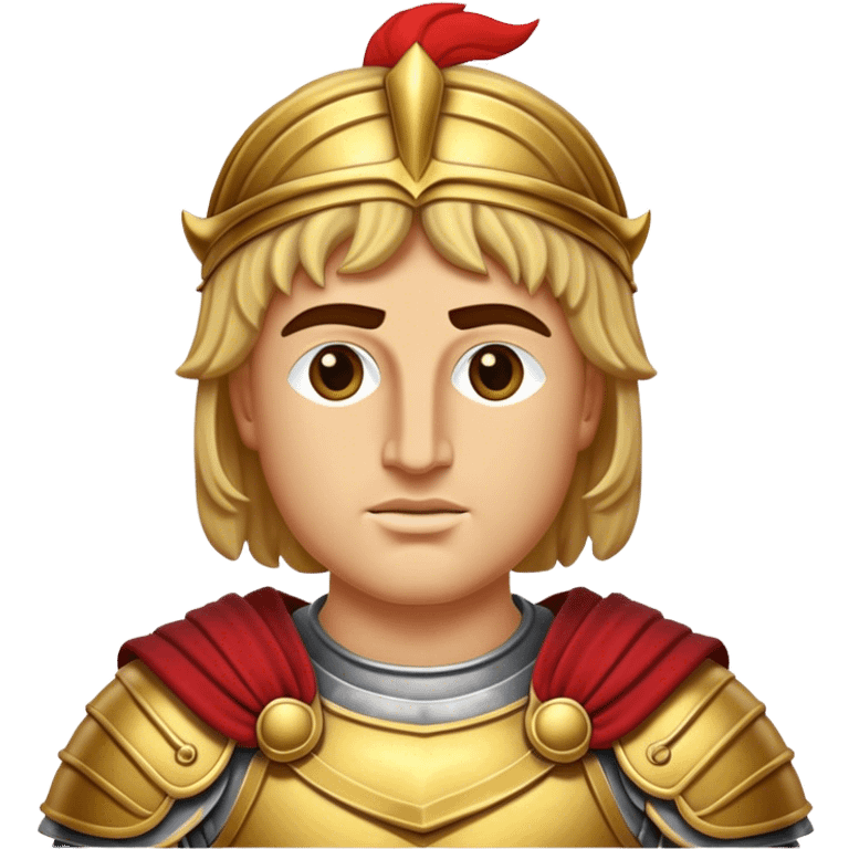 Cinematic Realistic Alexander the Great Portrait Emoji, depicted as a bold, charismatic ancient conqueror in regal armor with a commanding gaze, rendered with lifelike textures and dramatic heroic lighting that captures his legendary ambition. emoji