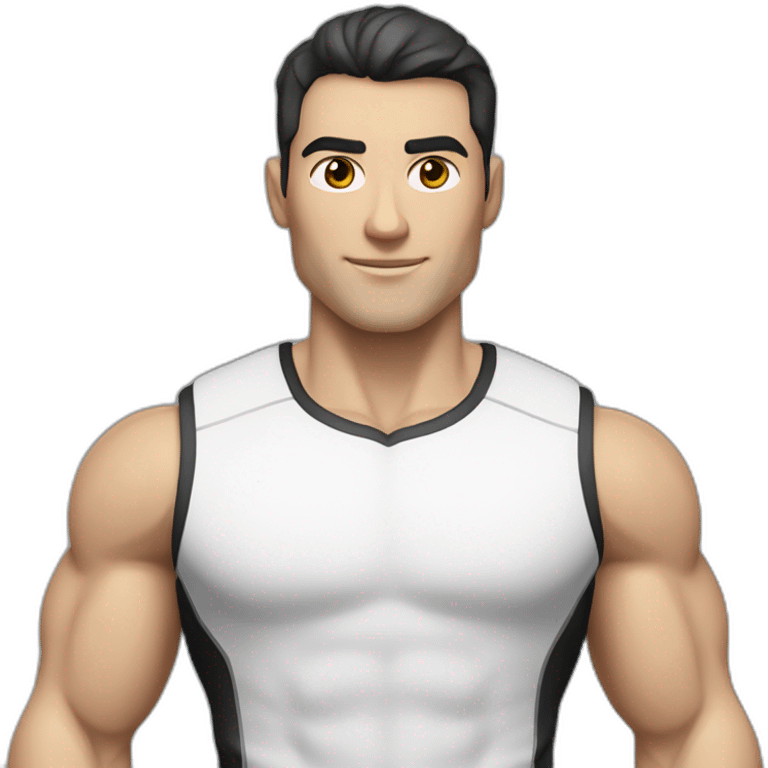 Pale skinned Fit Man With the biceps and dark brown hair in black shirt, gray sports shorts and white Sneakers emoji