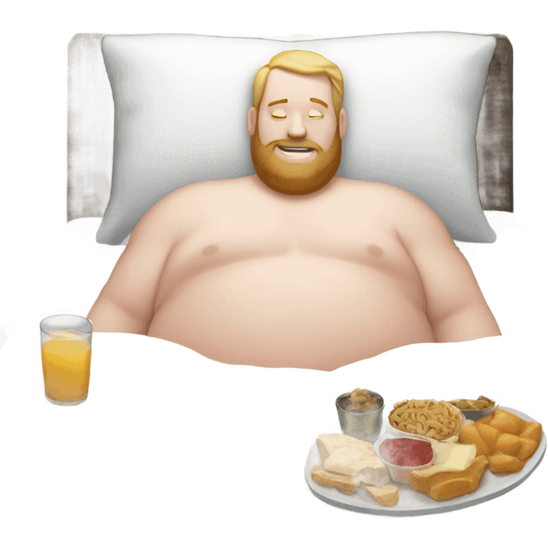 Fat guy with white skin in bed eating food emoji