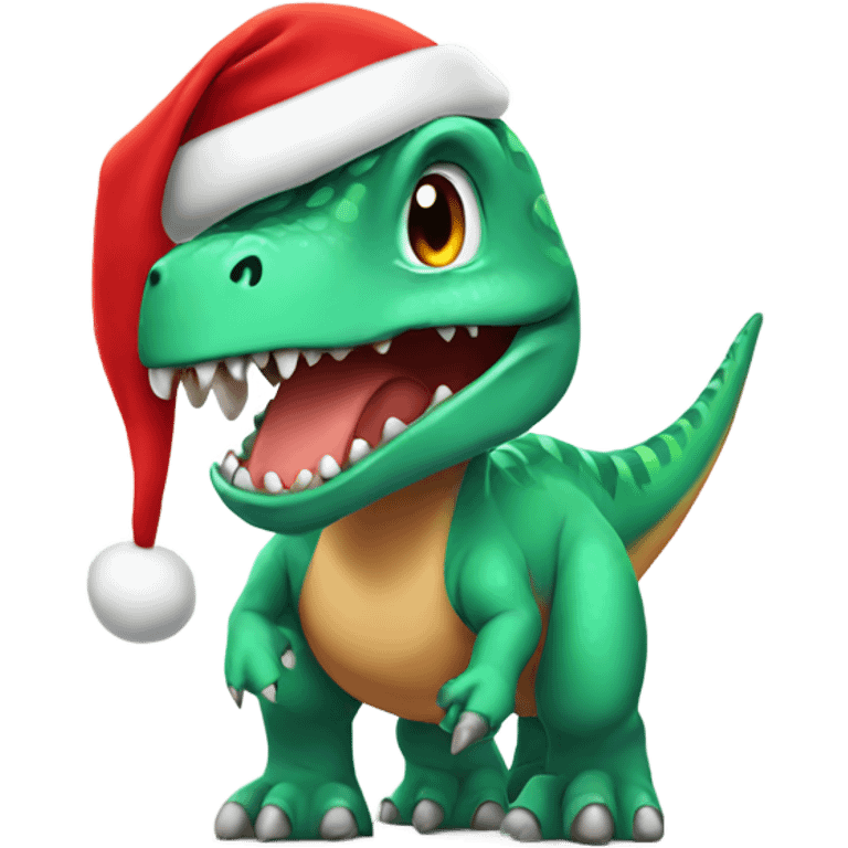 Dinosaur wearing Santa hat emoji