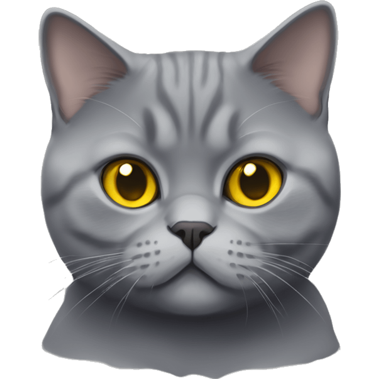 Grey British shorthair cat with yellow eyes and super cute  emoji