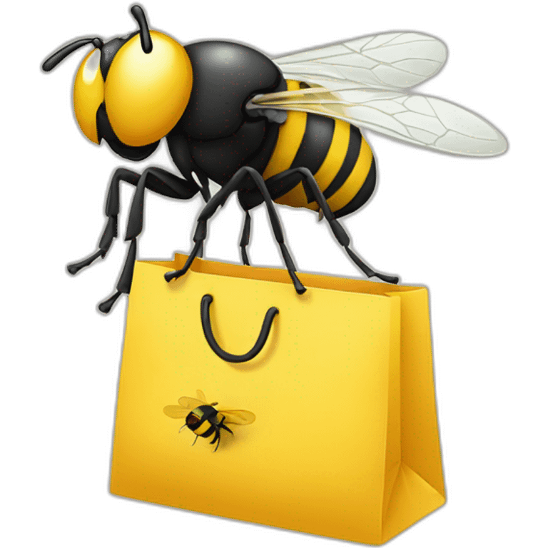 A fly on a bee with shopping bag emoji