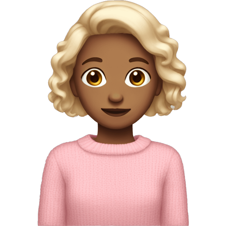 A girl with bob hair wearing pink bow and soft pink sweater emoji