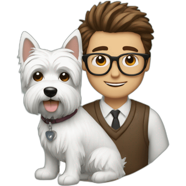 Brown hair man with glasses with westie dog girl emoji