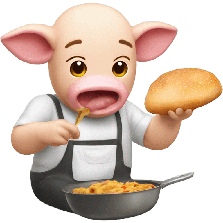 un cerdo comiendo pan mientras llora  emoji