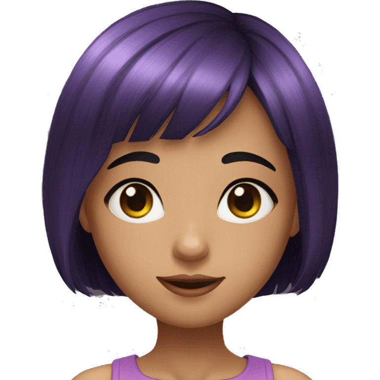 young girl, PURPLE eyes, black bob haircut with bangs, fair skin emoji