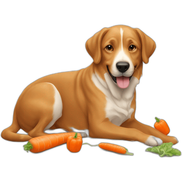 Chat sur un chien qui mange des carottes  emoji