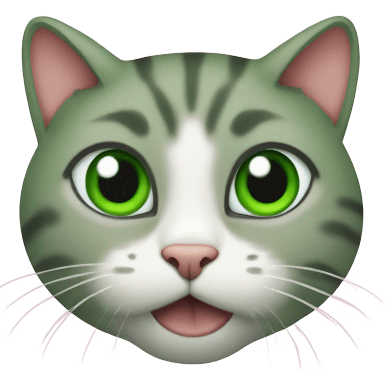 Cat green eyes eating fish emoji