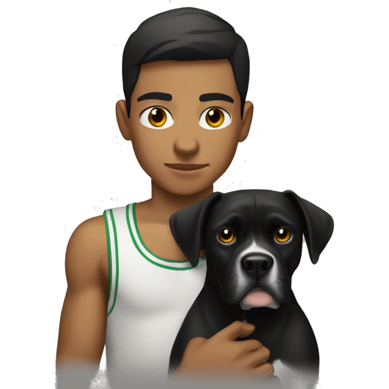 Mexican boy with black boxer dog  emoji