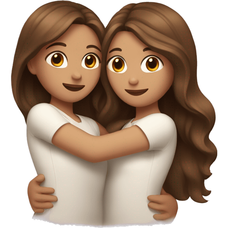 Two white girls hugging one with wavy brown hair and the other with straight brown hair emoji