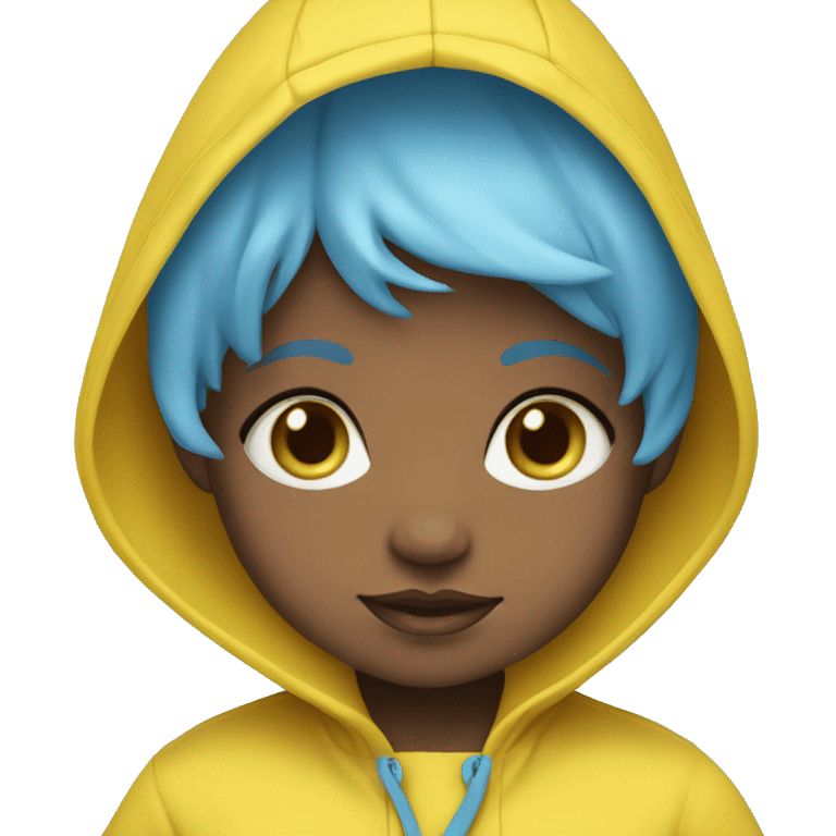 baby girl with blue eyes and sky blue hair wearing yellow raincoat emoji