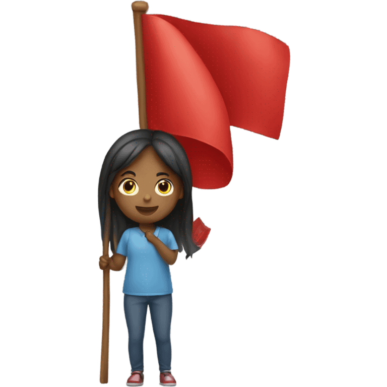 Girl holding red flag emoji