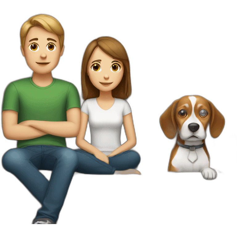 Brown hair White boy and girl and beagle Sit on couch emoji