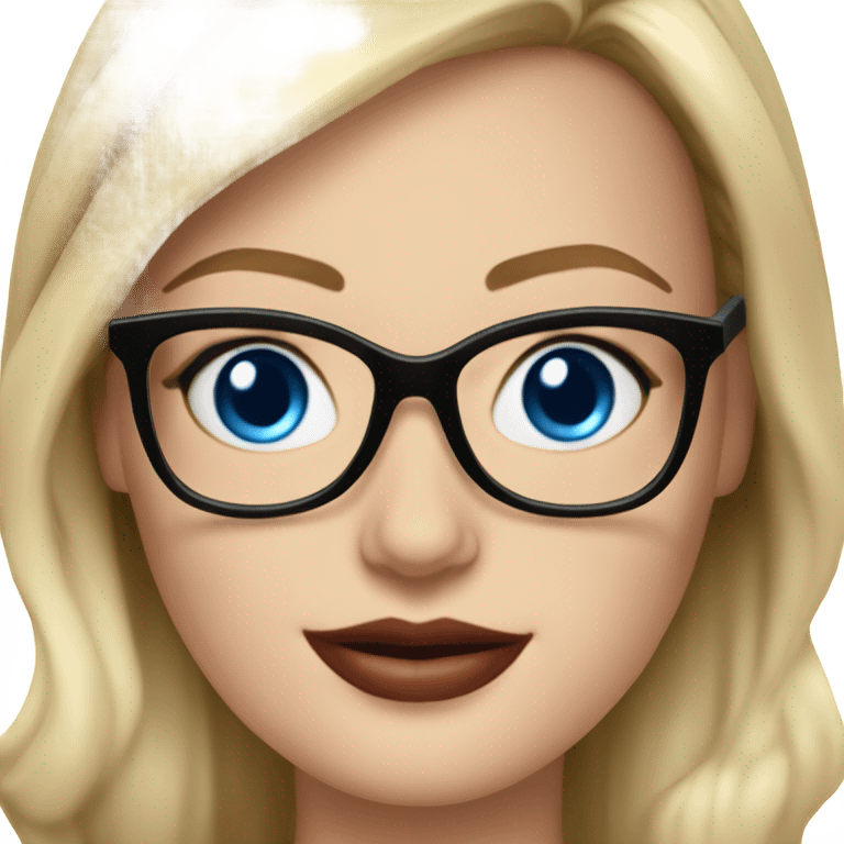 Real margot robbie secretary,  bright blue eyes, wearing black glasses  emoji