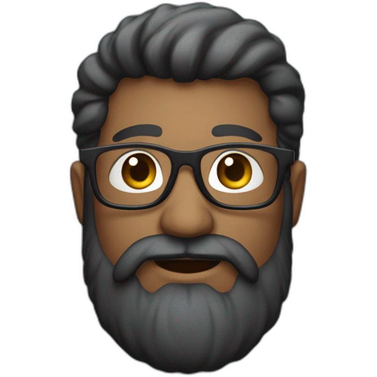 Homem branco com barba barba grande, cabelo preto, usa óculos emoji