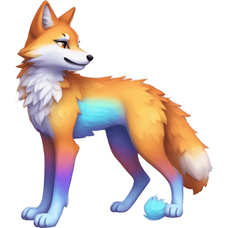 Colorful gradient-Sparkle-fox-wolf-cat-nebula-fursona anthropomorphic furry full body emoji