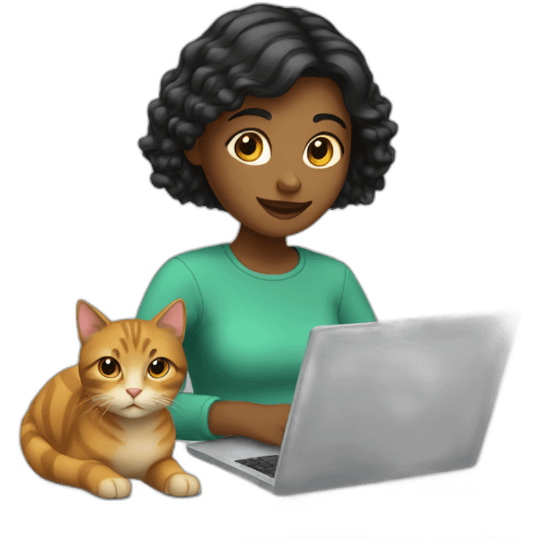 Girl with a cat and a laptop emoji