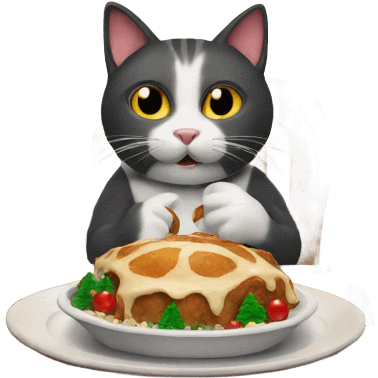 Cat eating Christmas dinner emoji