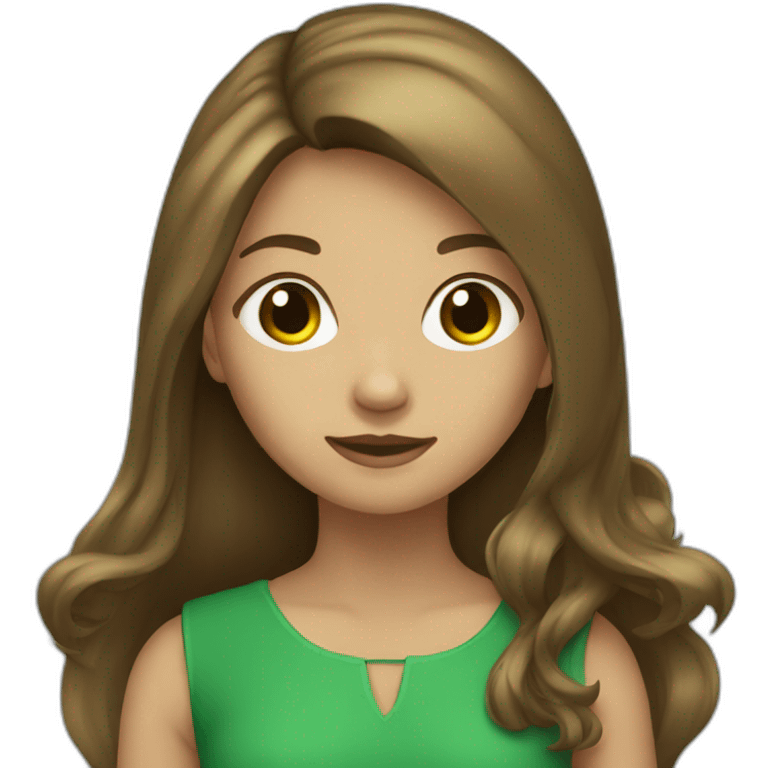 Girl with long hair brown and dress green emoji