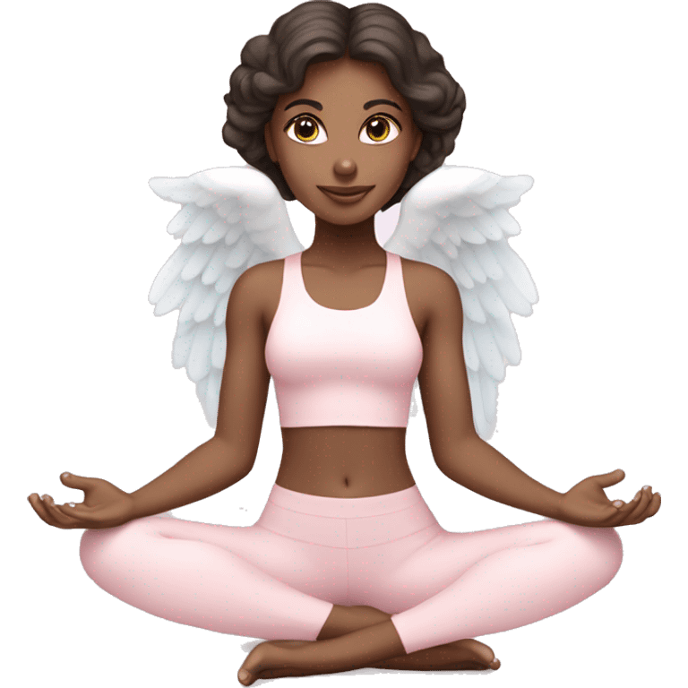 angelic brunette and blue eyed yoga girl in light pink yoga outfit emoji