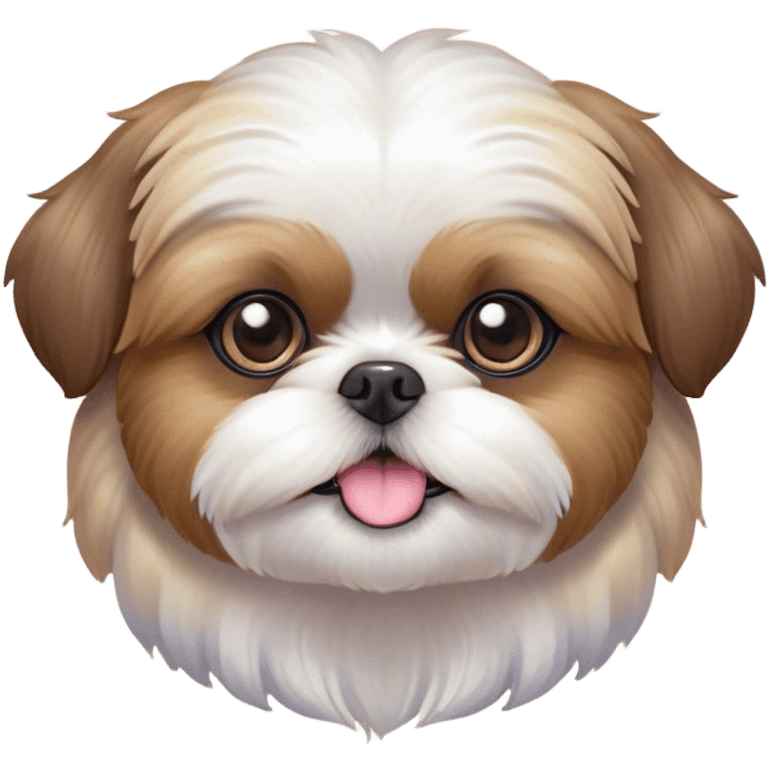 Cinematic Cute Shih Tzu Portrait Emoji, Head playfully tilted with large, sparkling eyes and a fluffy, endearing fur in gentle, pastel tones, simplified yet irresistibly charming, highly detailed, glowing with a warm, cuddly radiance, high shine, radiating affectionate and joyful energy, styled with a soft, playful outline, capturing the essence of a cute Shih Tzu that seems destined to charm everyone in its path! emoji