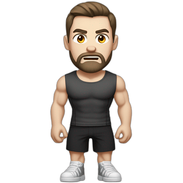 Angry Pale skinned Fit Man With the biceps and dark brown hair in black shirt, gray sports shorts and white Sneakers emoji