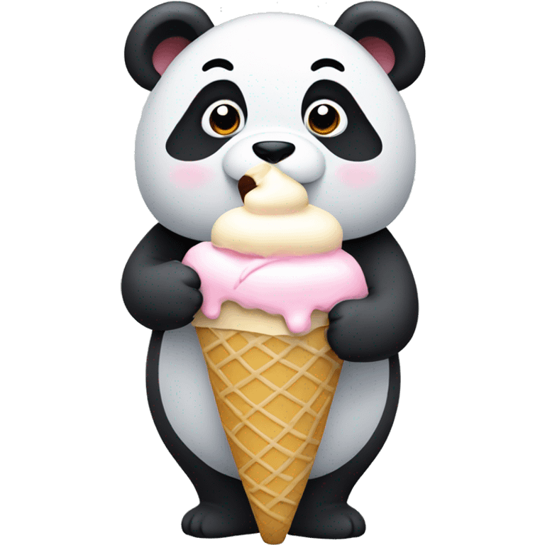 Cute chubby panda eating ice cream emoji