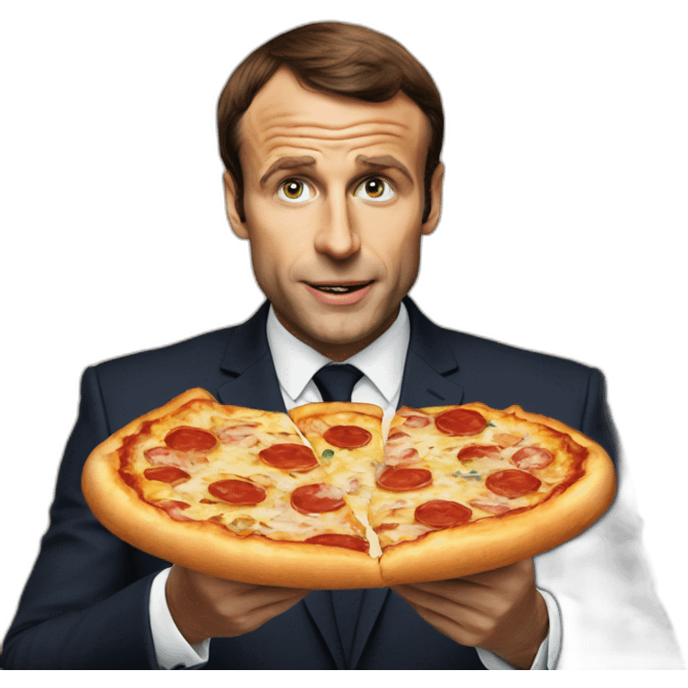 Macron eating pizza emoji