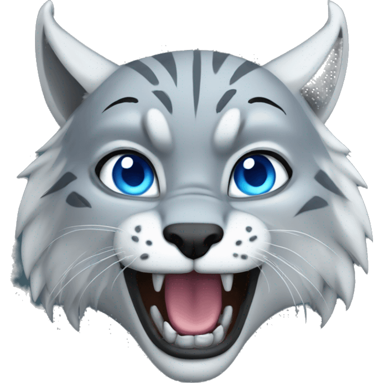 Grey lynx male blue eyes growling fangs emoji