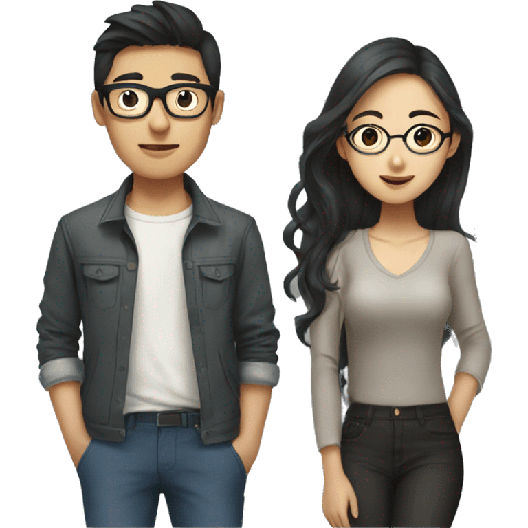 Asian boyfriend with glasses and Asian girlfriend with long hair  emoji