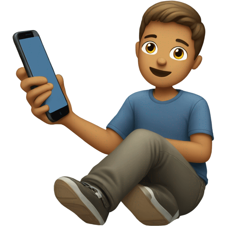 sitting boy with smartphone indoors emoji