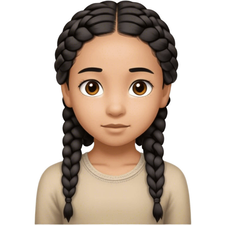 A thin 10-year-old mixed-race girl with almost black hair braided down to her shoulder blades and dark brown eyes. emoji