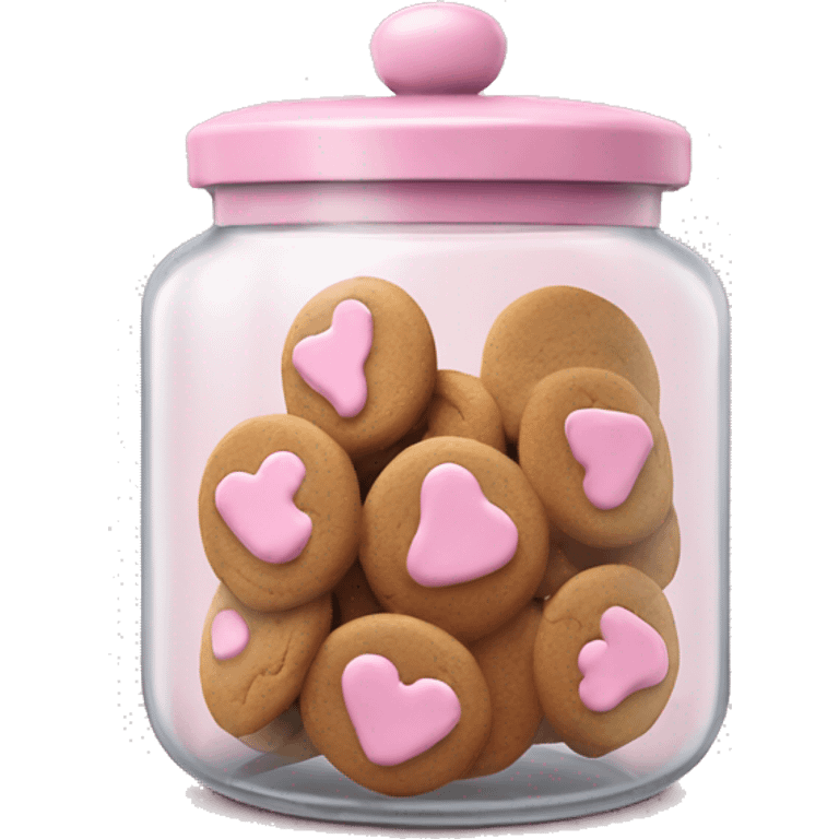 Realistic glass cookie jar with light pink lid full of gingerbread cookies isolated.  emoji