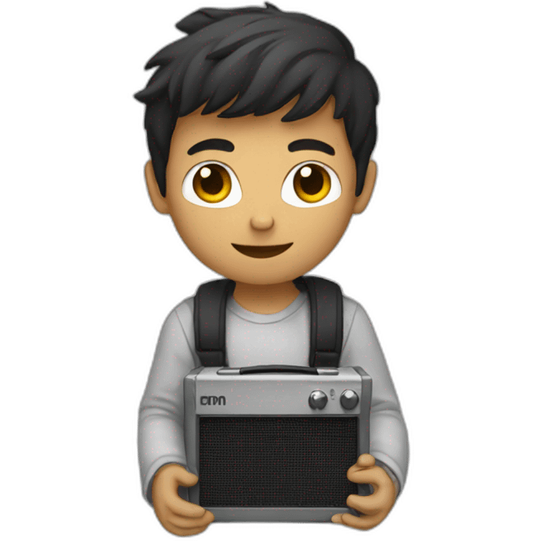 young guy with amplifier emoji